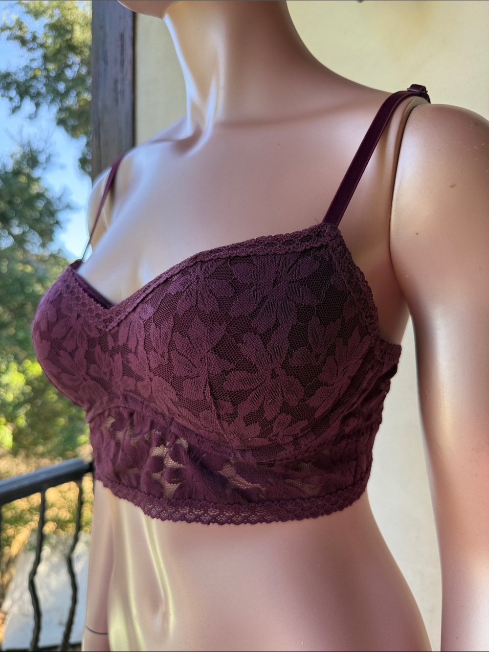 PINK Victoria's Secret Bra Long Line-Plum purple pink floral Lace long push-up M